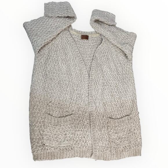 POL Chunky Knit Cream Open Front Popcorn Cardigan Patch Pockets Cottage L NWOT - Picture 3 of 7